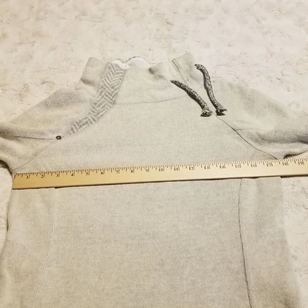 PrAna Lucia Sweater Womens XS Gray Wool Knit Pullover Buttons Cinch Funnel Neck